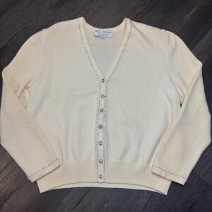 St John Evening Cream Knit Suit Jacket Button Up Sz 10 Rhinestone Jewled Diamond